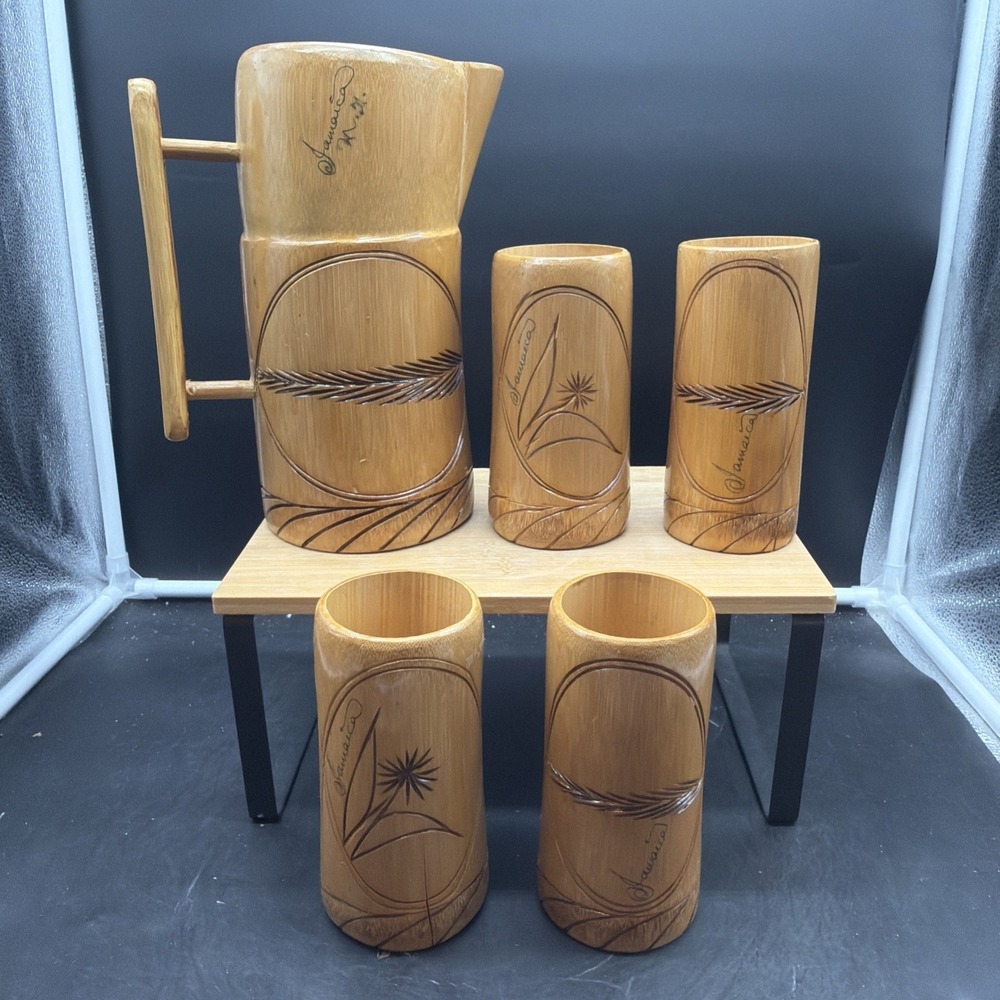 Bamboo pitcher and tumblers from Jamaica 5 piece set
